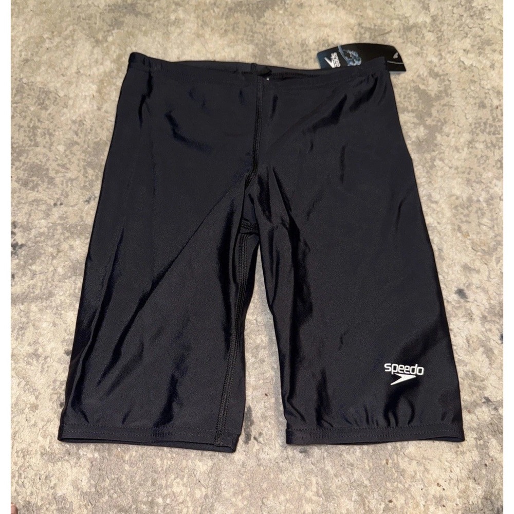 Speedo Swim Shorts Boys Youth Size 28 Black Solid Competitive Power Flex Eco NEW